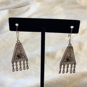 Stamped Silver 925, dangle intricate earrings with malachite stone
